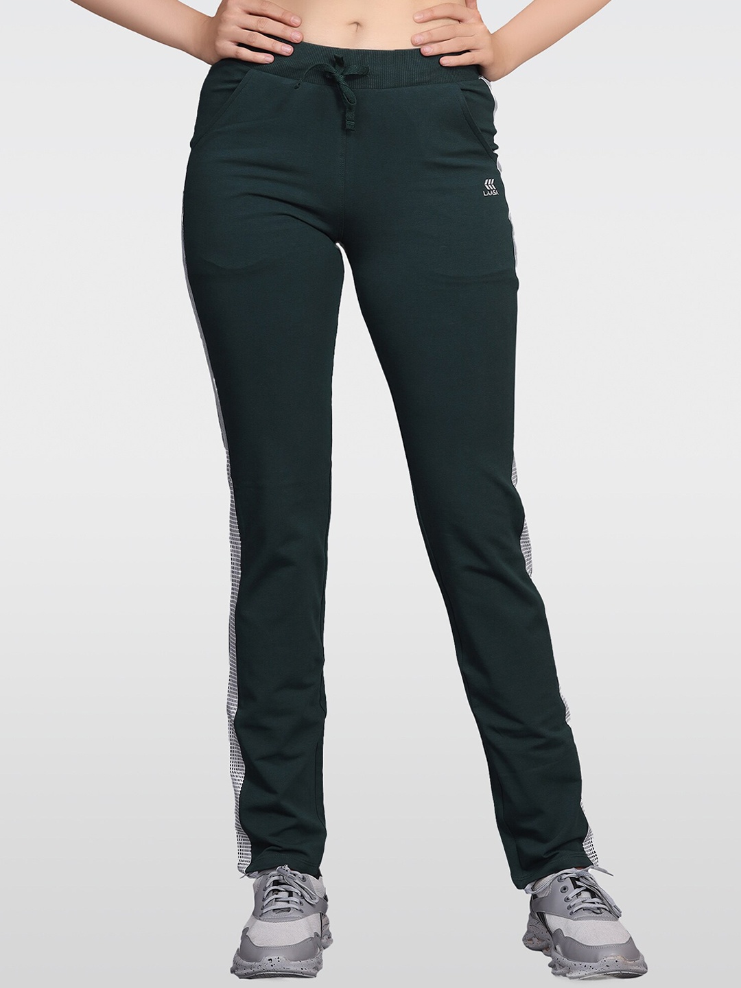 LAASA SPORTS Women Mid-Rise Dry Fit Cotton Track Pants, Green