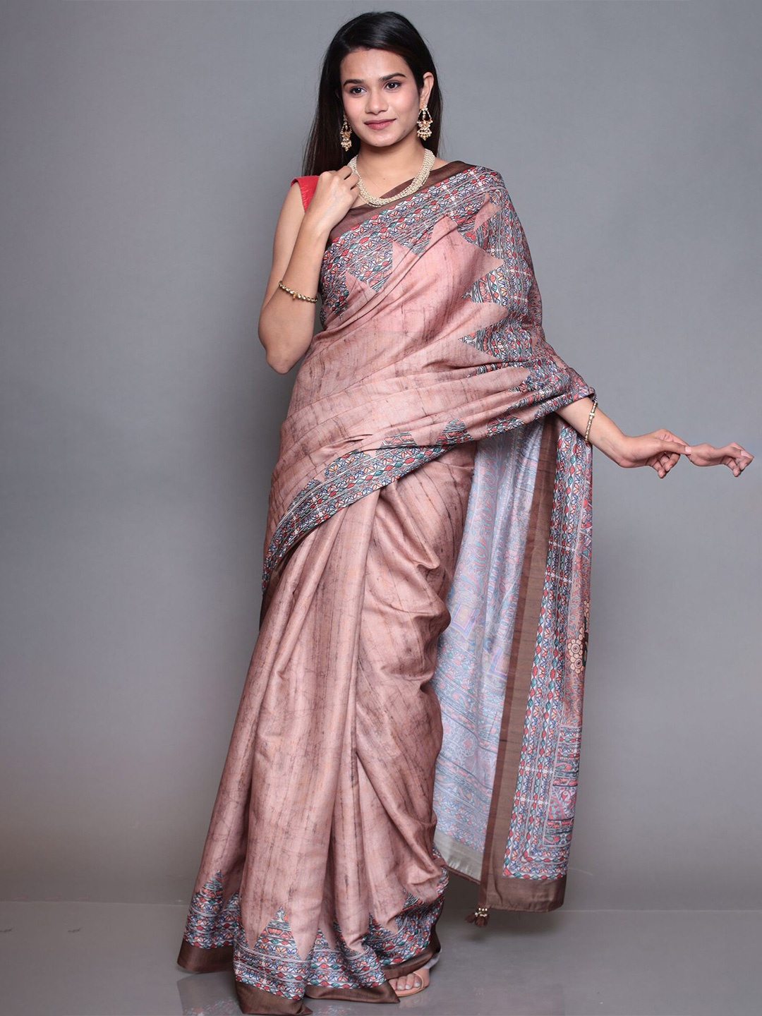 

ZARI Satin Tussar Saree, Brown