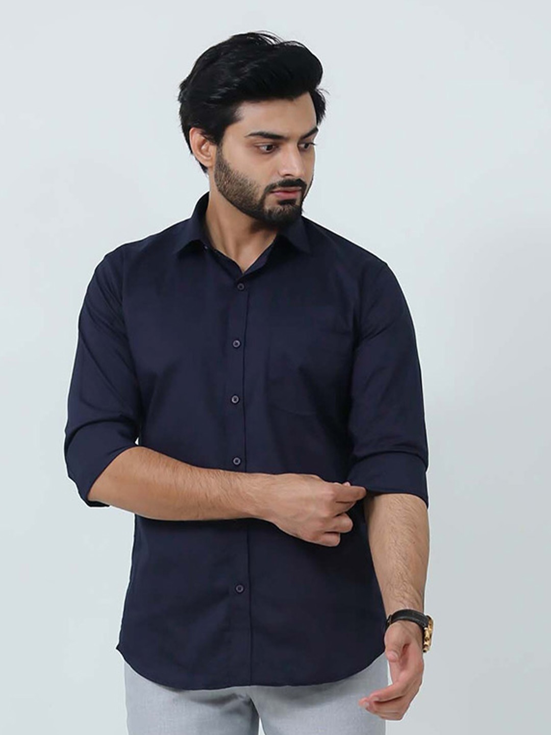 

BLUEBIRD Classic Long Sleeves Casual Shirt, Navy blue
