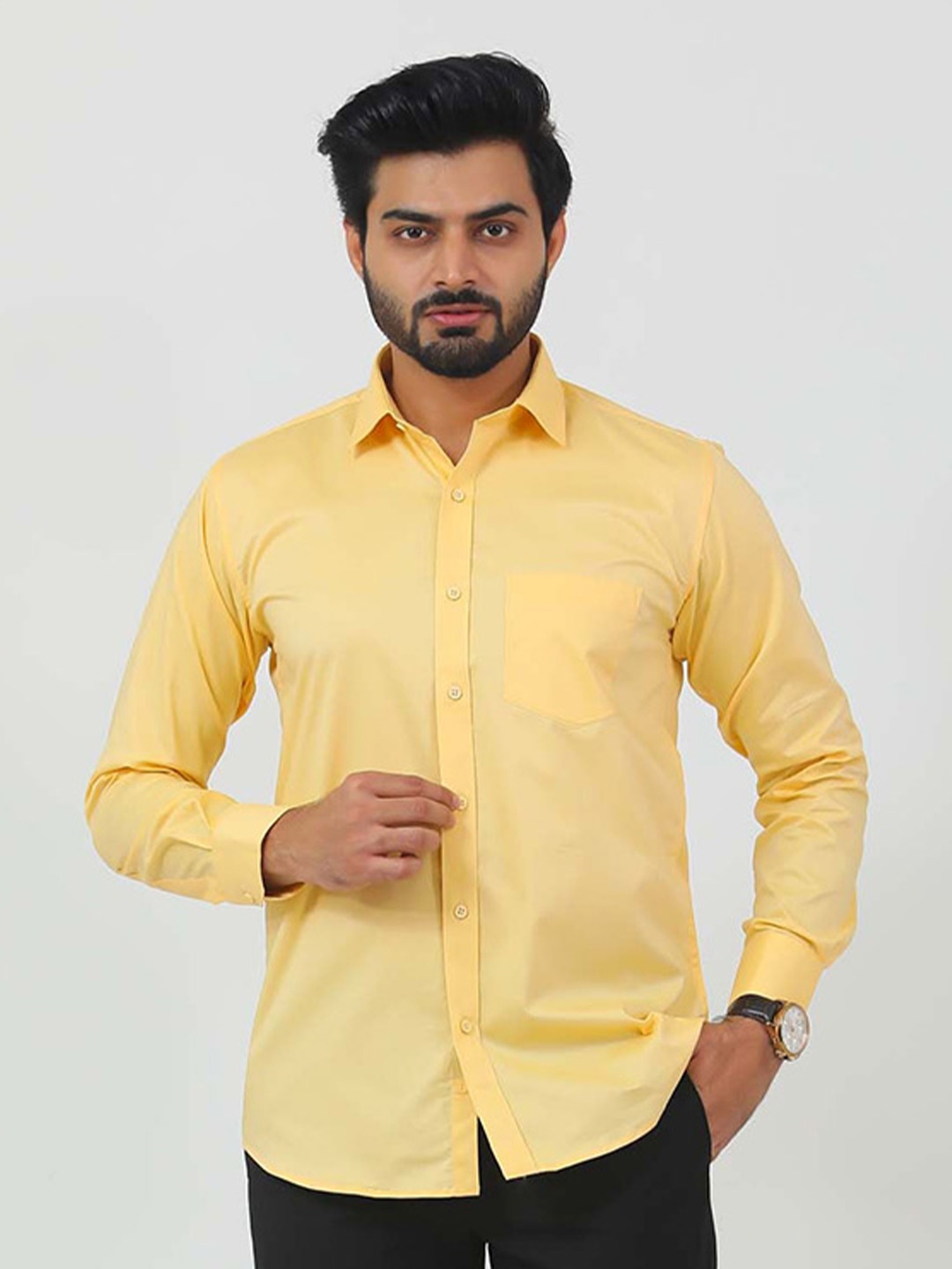 

BLUEBIRD Spread Collar Classic Formal Shirt, Yellow
