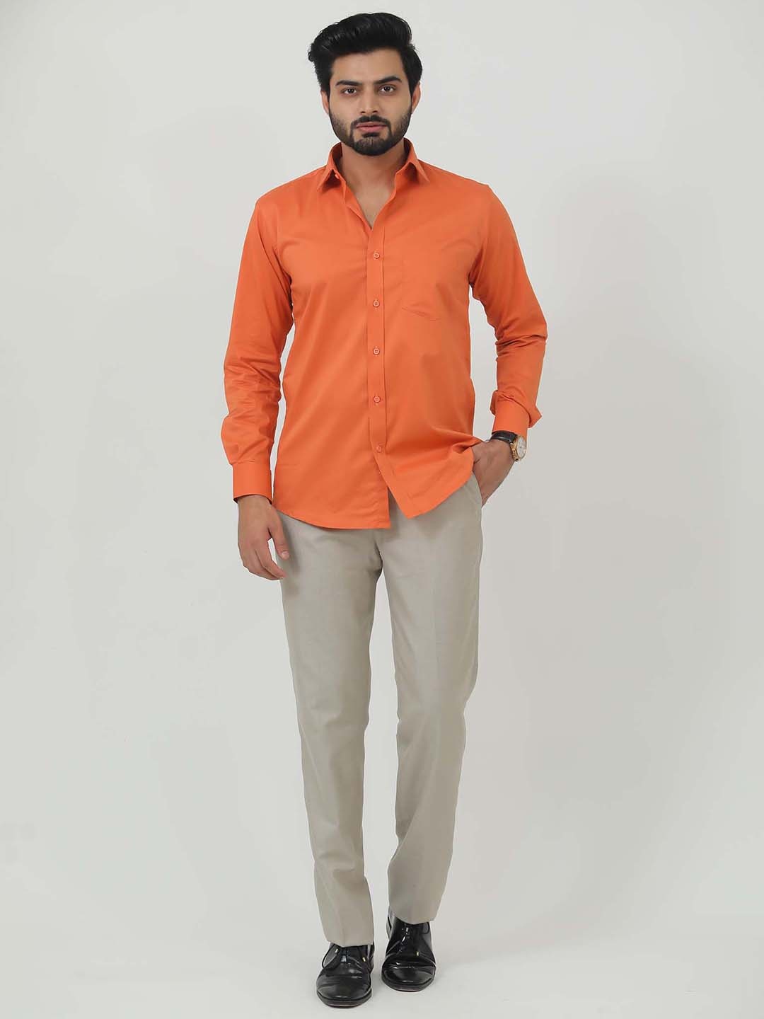 

BLUEBIRD Classic Spread Collar Casual Shirt, Orange