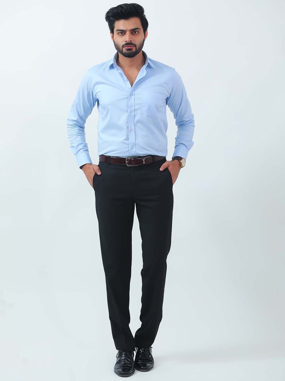 

BLUEBIRD Classic Spread Collar Formal Shirt, Blue