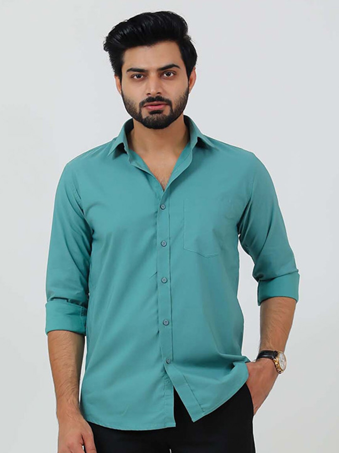 

BLUEBIRD Spread Collar Classic Formal Shirt, Green