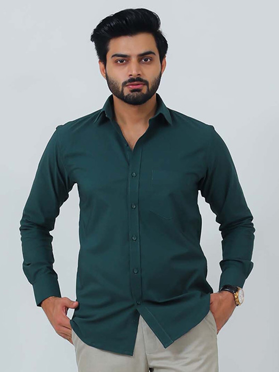 

BLUEBIRD Spread Collar Classic Formal Shirt, Green