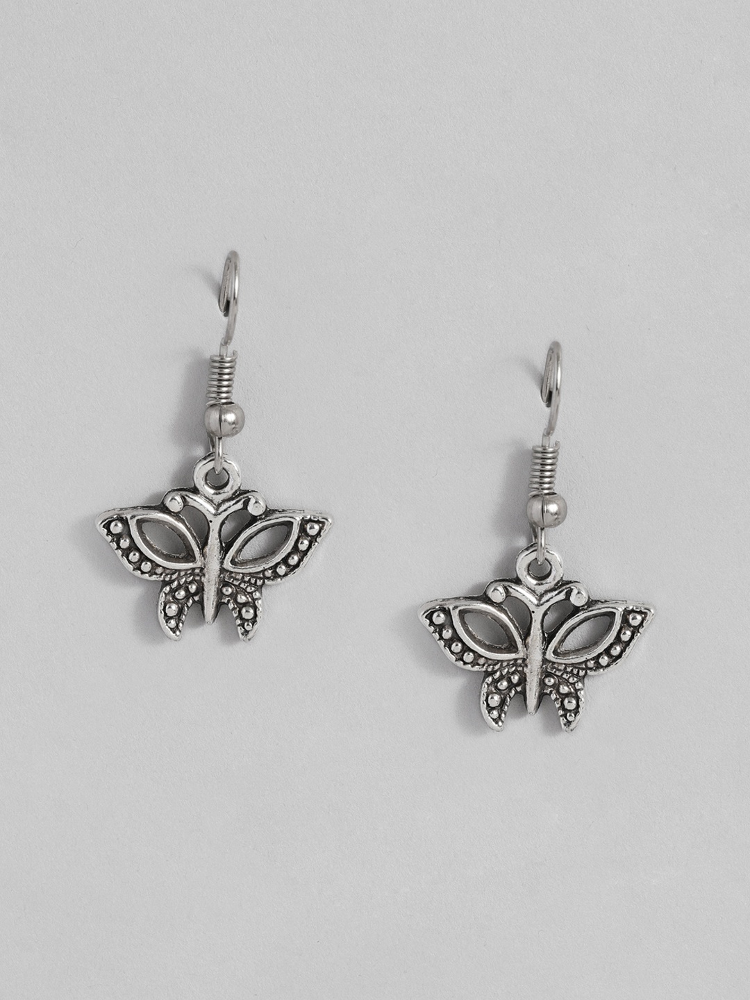 

Sangria Silver-Plated Butterfly Shaped Drop Earrings
