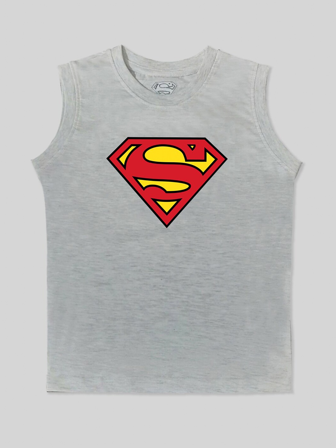 

Minute Mirth Boys Superman Printed Sleeveless Pure Cotton T-shirt, Grey
