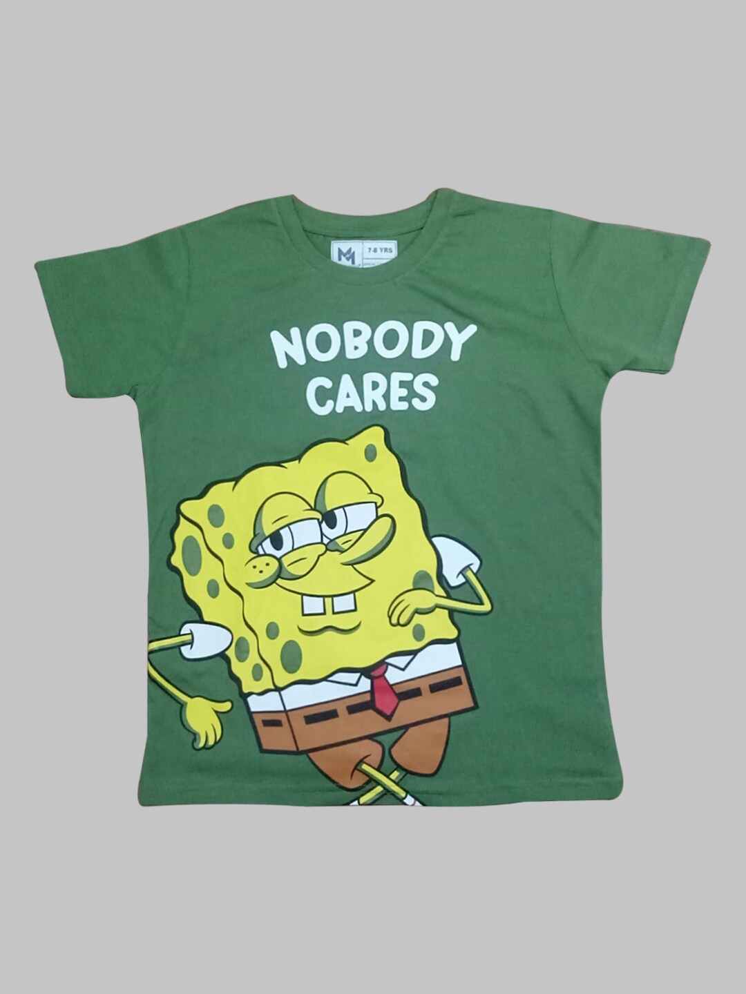 

Minute Mirth Boys Spongebob Printed Pure Cotton T-shirt, Olive