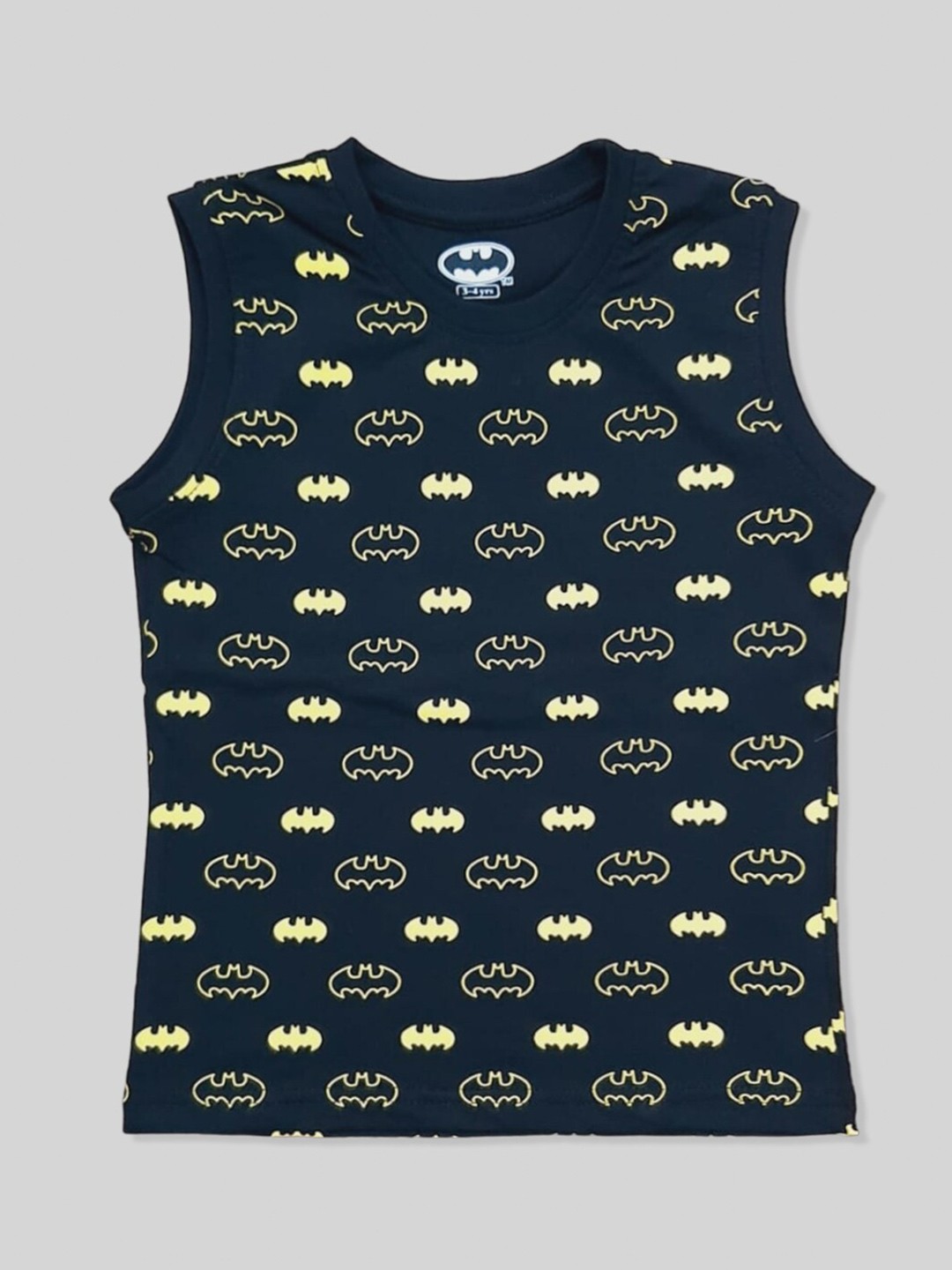 

Minute Mirth Boys Bat Man Printed Sleeveless Pure Cotton T-shirt, Black