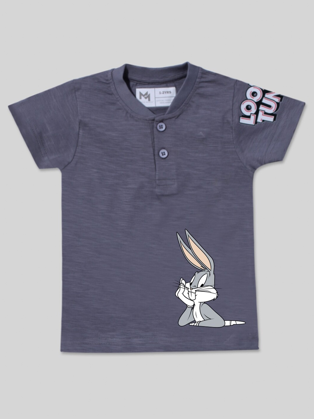 

Minute Mirth Boys Looney Tunes Printed Henley Neck Pure Cotton T-shirt, Grey