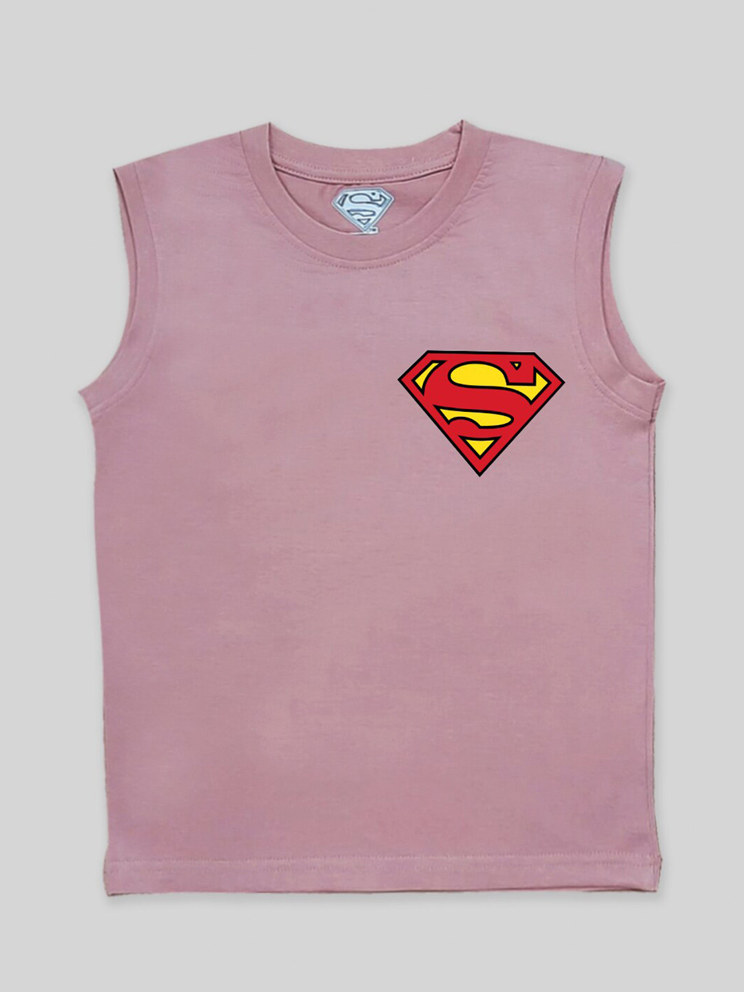 

Minute Mirth Superhero Printed Sleeveless Pure Cotton T-shirt, Pink