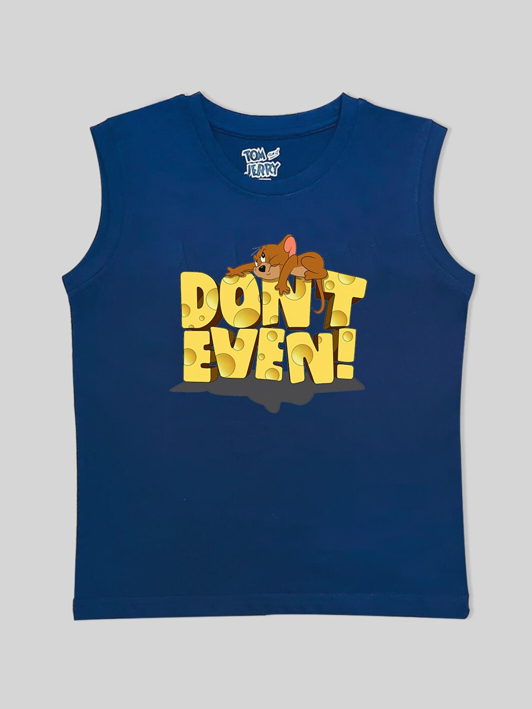 

Minute Mirth Boys Tom & Jerry Printed Sleeveless Pure Cotton T-shirt, Blue