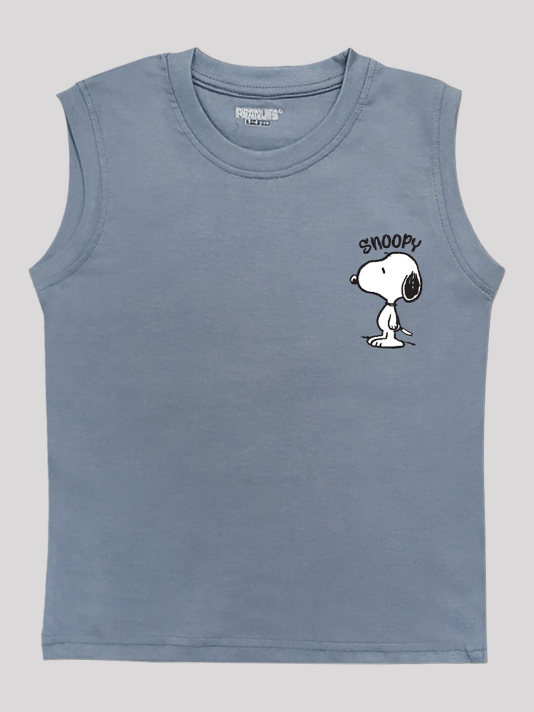 

Minute Mirth Boys Snoopy Printed Sleeveless Pure Cotton T-shirt, Grey