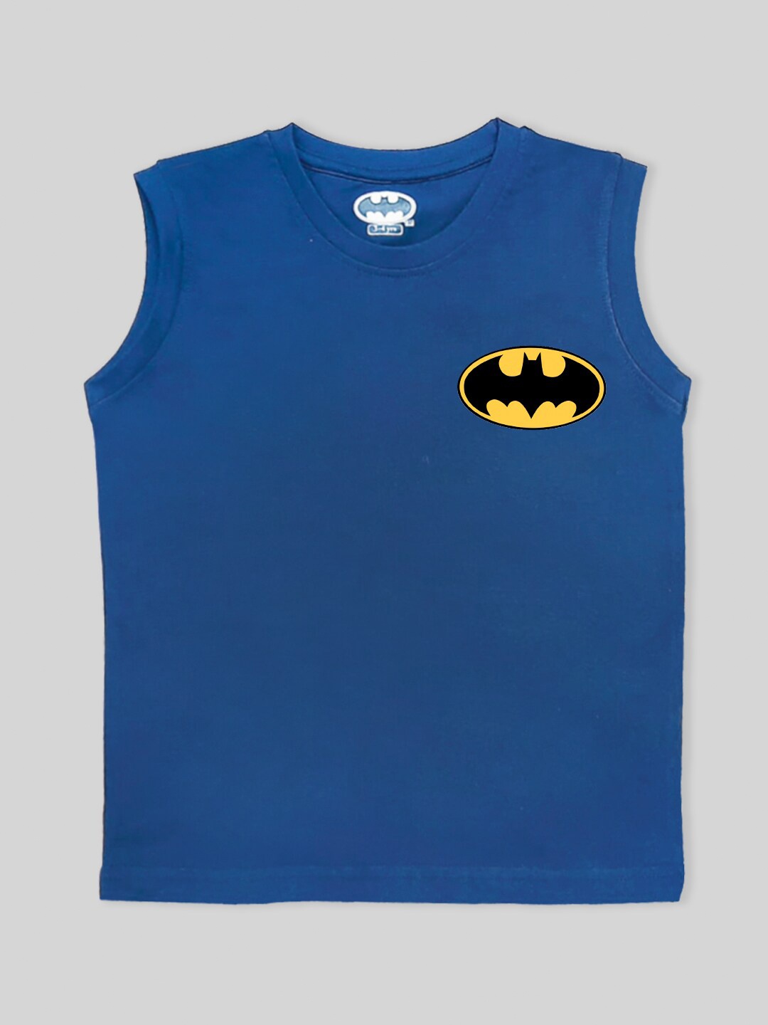 

Minute Mirth Boys Batman Printed Sleeveless Pure Cotton T-shirt, Blue