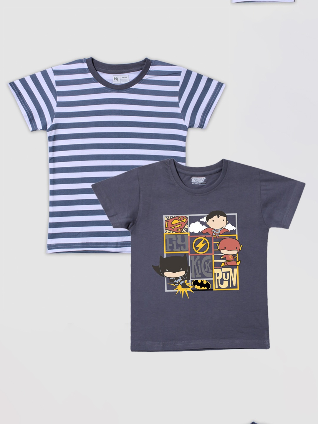 

Minute Mirth Boys Pack Of 2 Printed Round Neck Pure Cotton Regular T-shirt, Blue