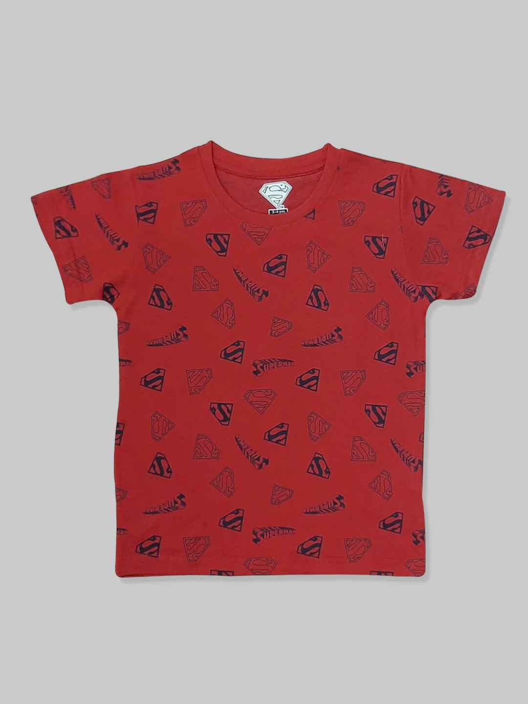 

Minute Mirth Boys Superman Printed Round Neck Pure Cotton T-shirt, Red