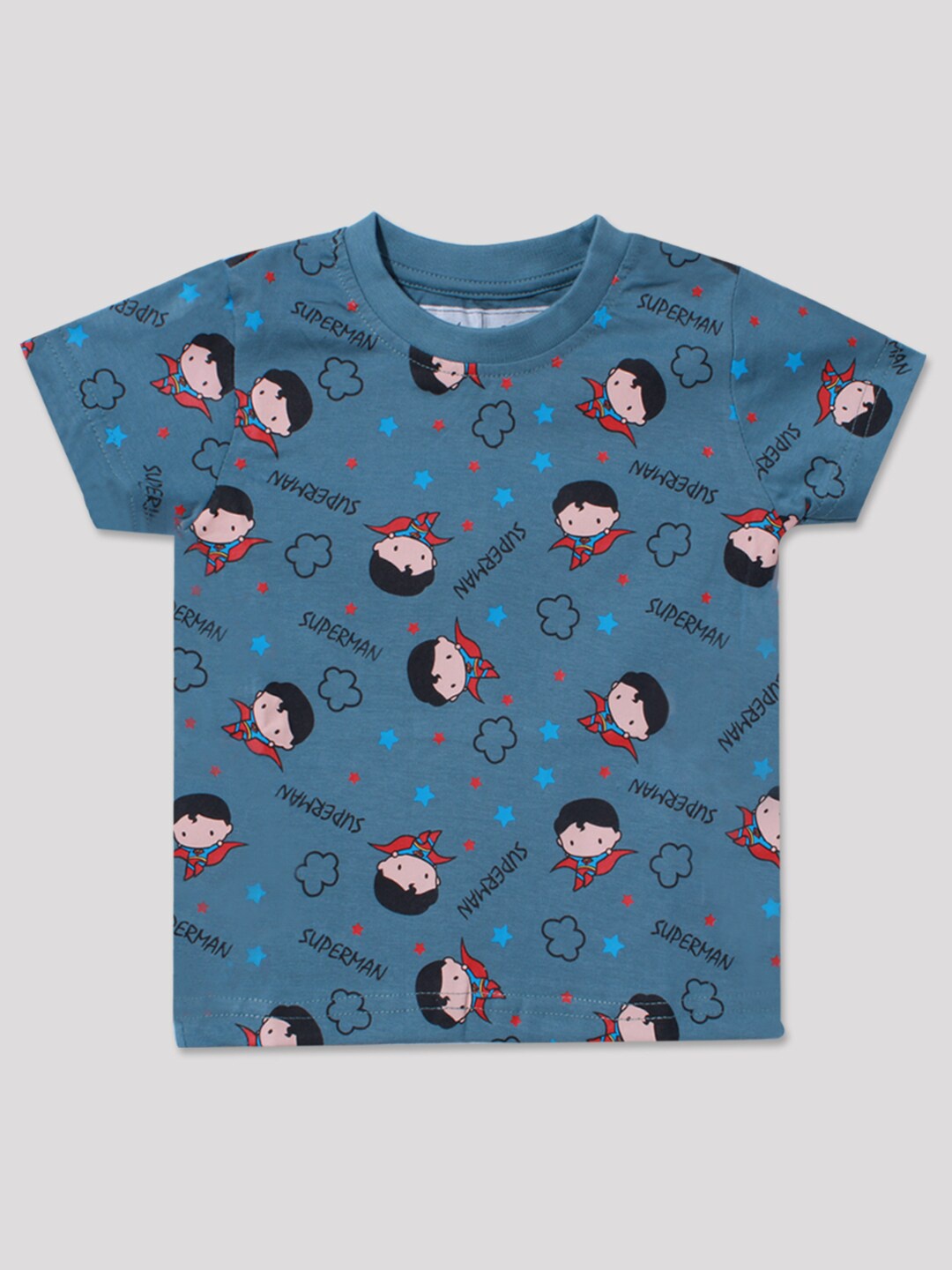 

Minute Mirth Infants Boys Superman Printed Round Neck Pure Cotton T-shirt, Blue