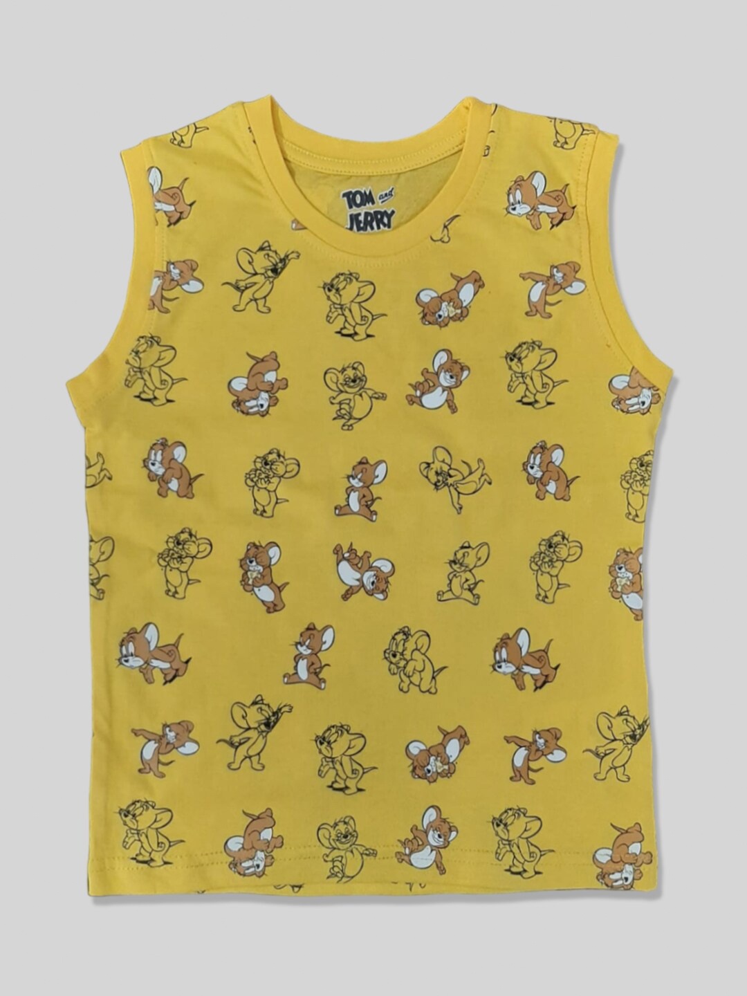 

Minute Mirth Boys Jerry Printed Sleeveless Pure Cotton T-shirt, Yellow