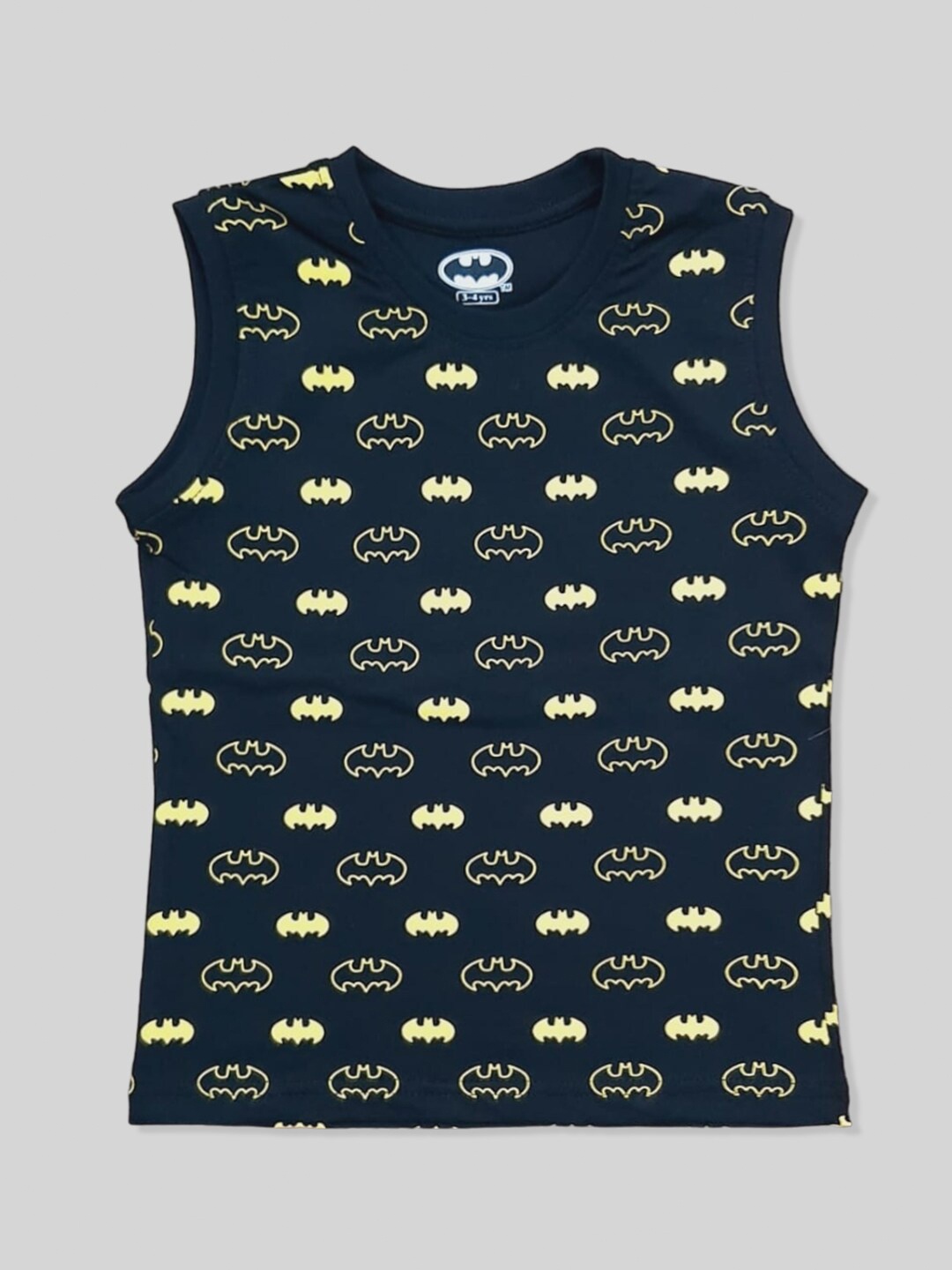 

Minute Mirth Boys Batman Printed Sleeveless Pure Cotton T-shirt, Black