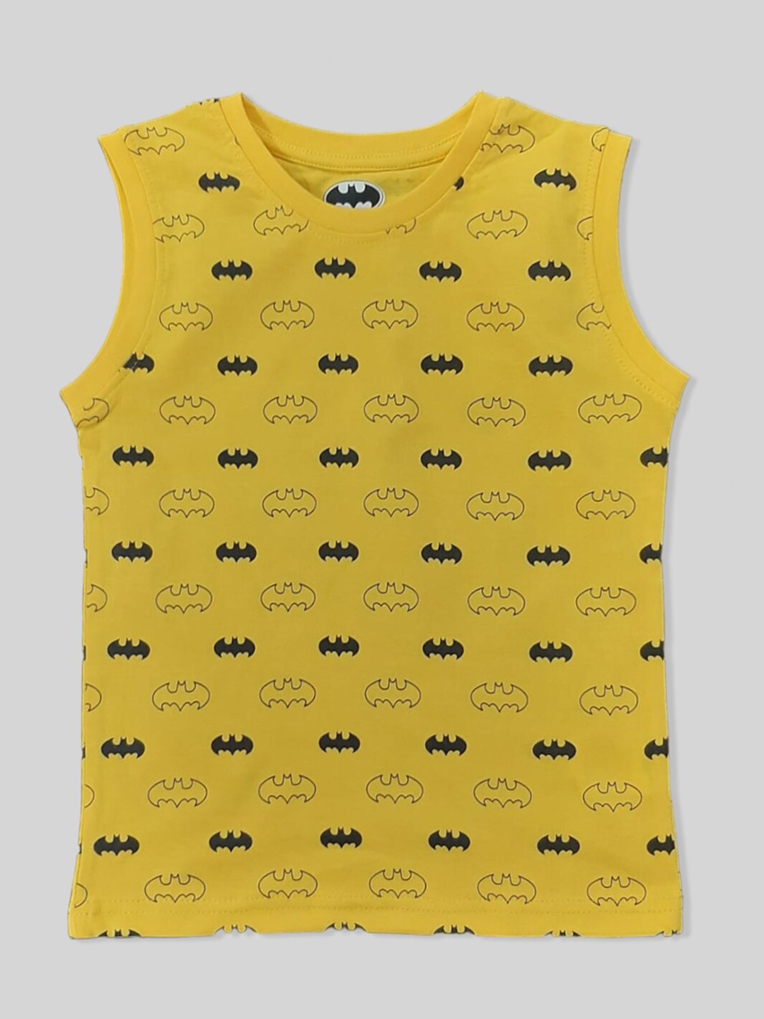 

Minute Mirth Boys Batman Printed Sleeveless Pure Cotton T-shirt, Yellow