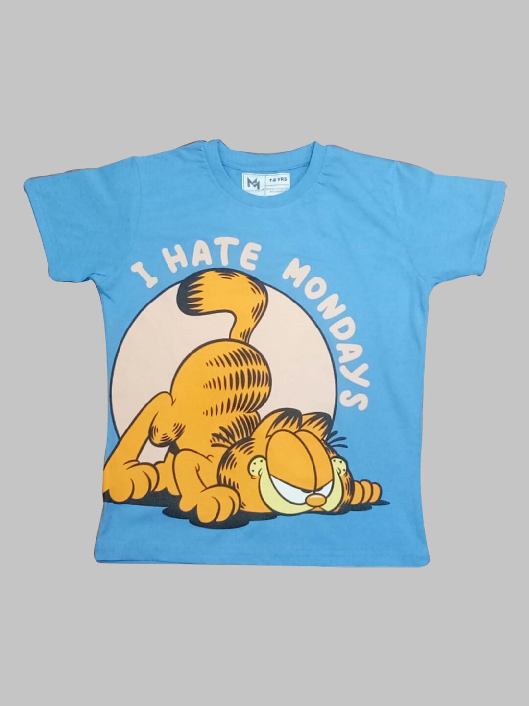 

Minute Mirth Boys Garfield Printed Round Neck Pure Cotton T-shirt, Blue