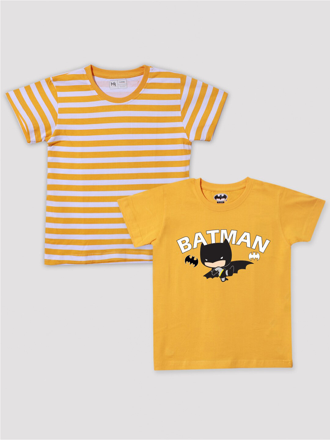 

Minute Mirth Boys Pack of 2 Batman Printed Pure Cotton T-Shirt, Yellow