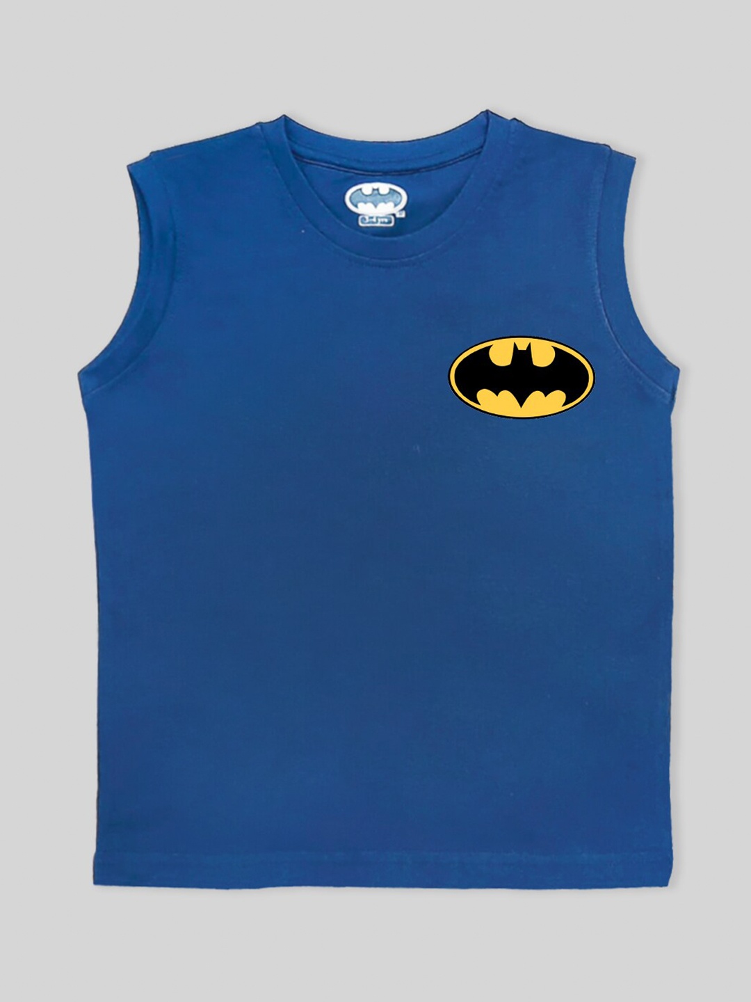 

Minute Mirth Boys Batman Printed Sleeveless Pure Cotton T-shirt, Blue