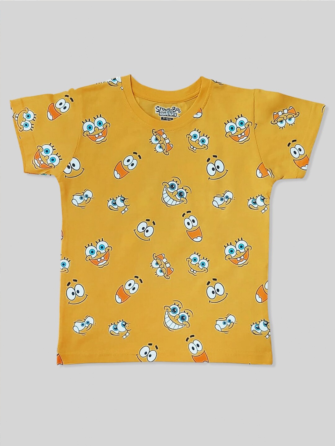 

Minute Mirth Boys Spongebob Printed Round Neck Pure Cotton T-shirt, Mustard