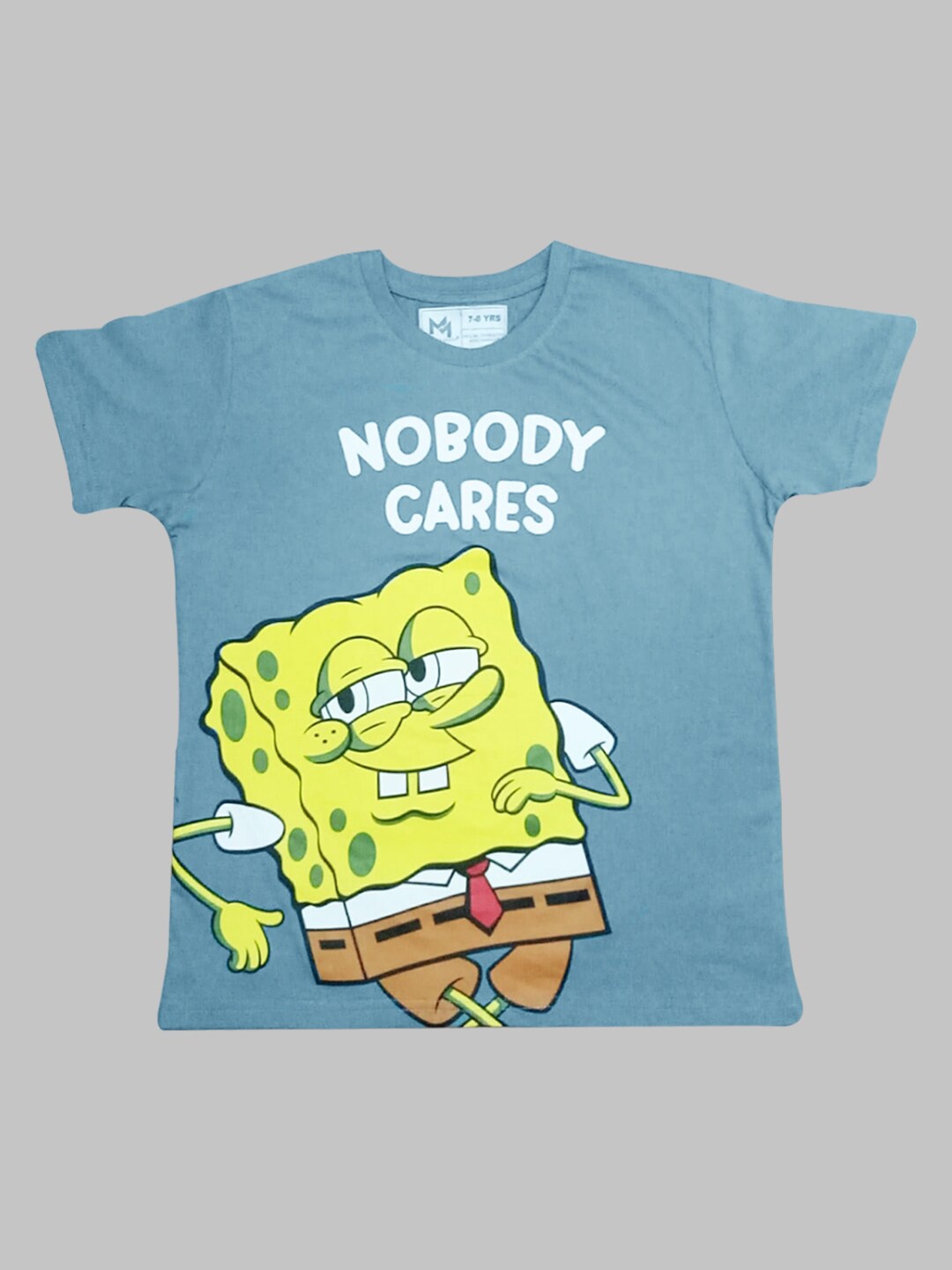 

Minute Mirth Boys Spongebob Printed Pure Cotton T-shirt, Blue