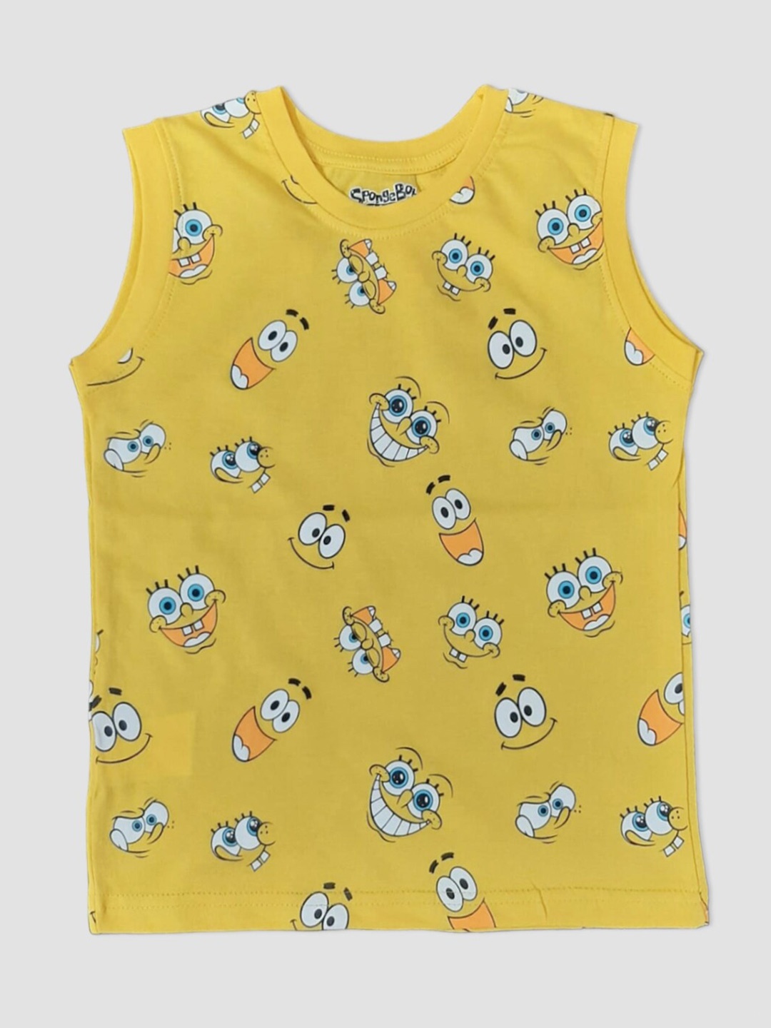 

Minute Mirth Boys Spongebob Printed Round Neck Pure Cotton T-shirt, Yellow