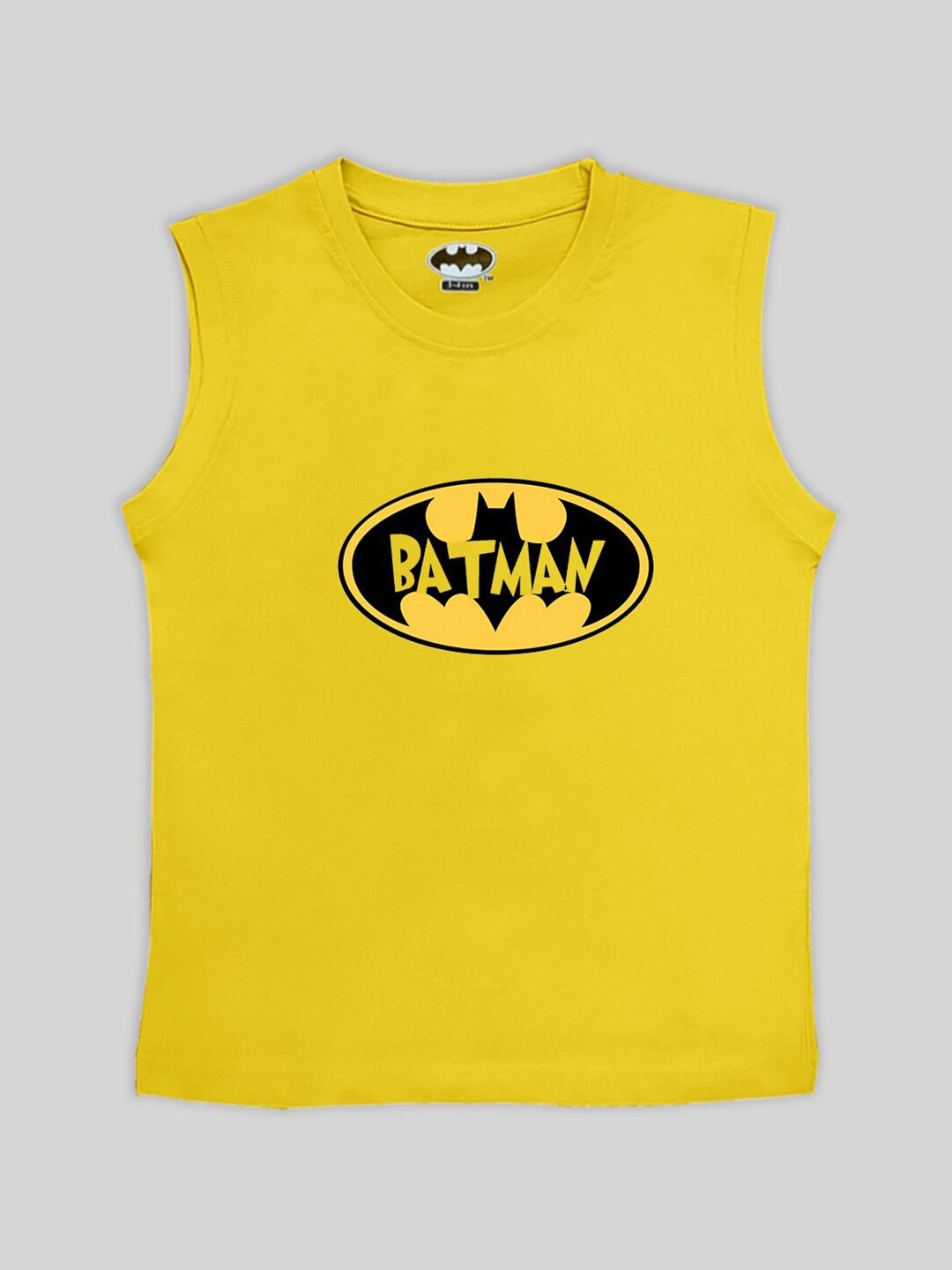 

Minute Mirth Boys Batman Printed Sleeveless Pure Cotton T-shirt, Yellow