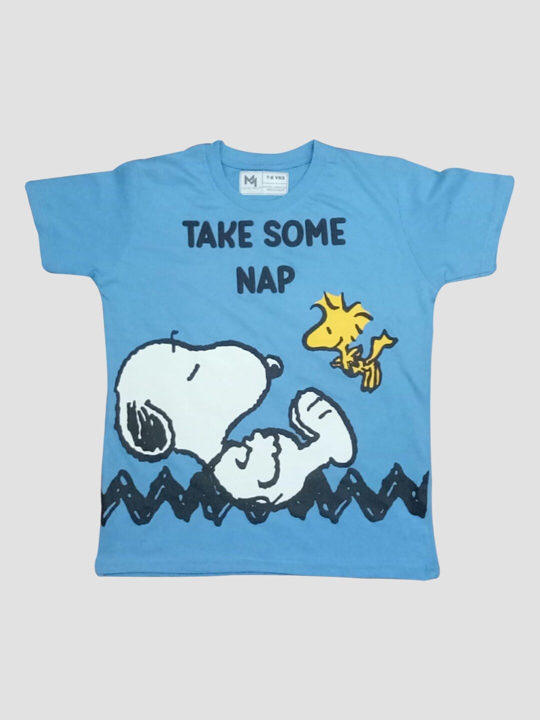 

Minute Mirth Boys Snoopy Printed Pure Cotton T-shirt, Blue