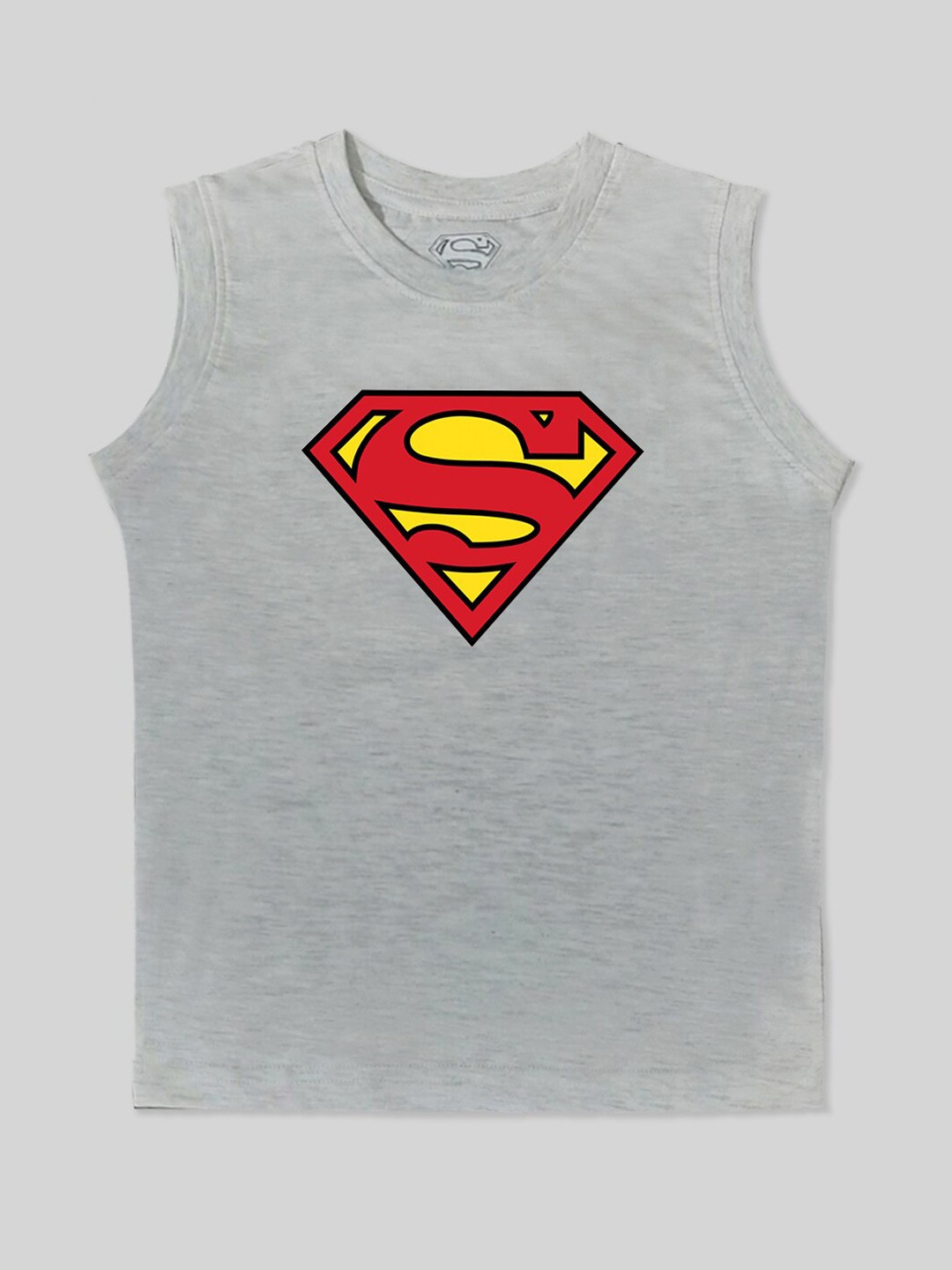 

Minute Mirth Boys Superman Printed Sleeveless Pure Cotton T-shirt, Grey