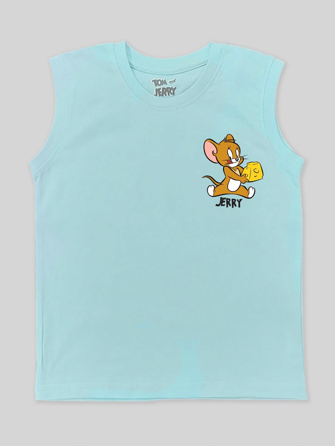 

Minute Mirth Infants Boys Tom & Jerry Printed Sleeveless Pure Cotton T-shirt, Blue