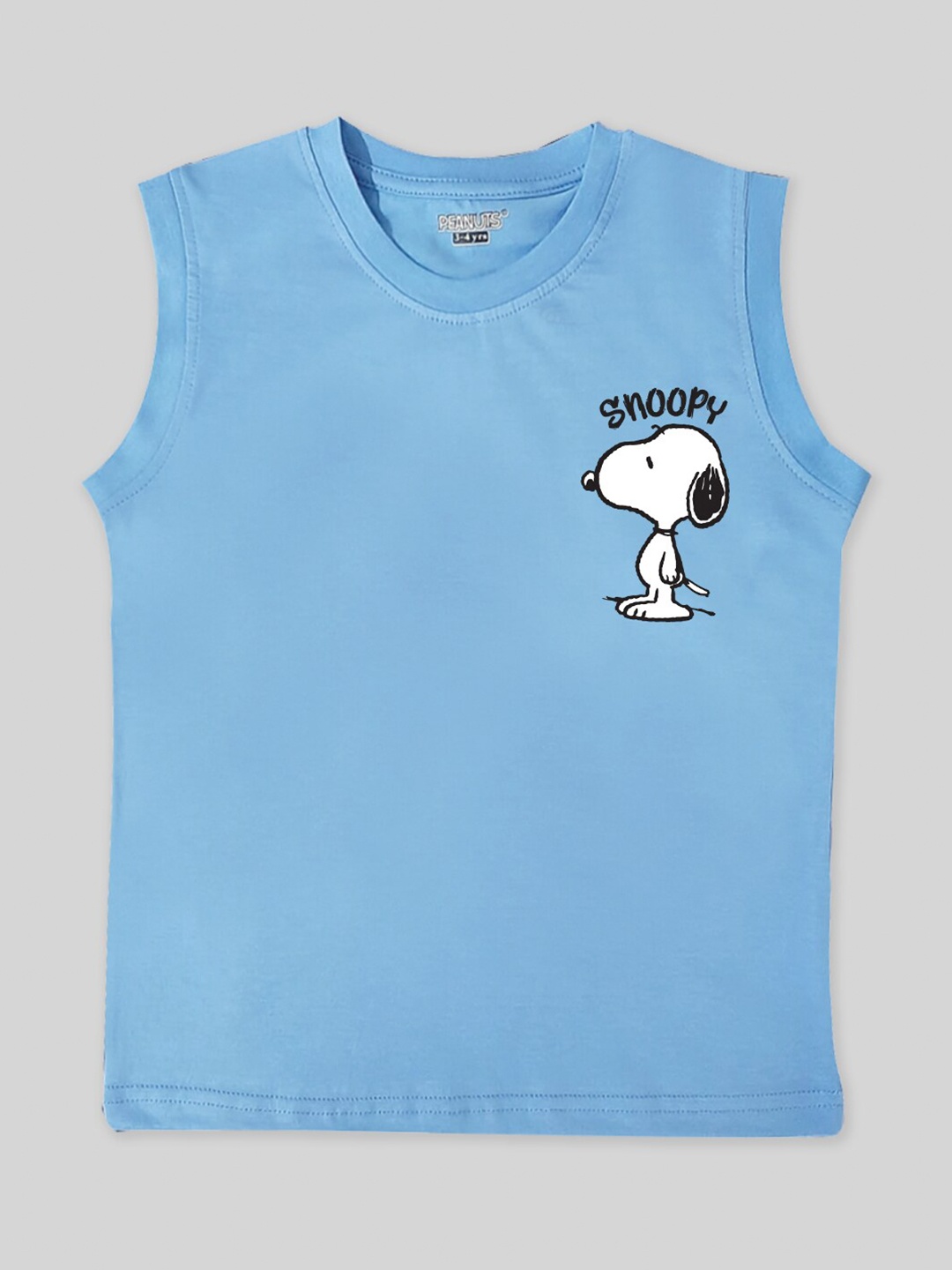 

Minute Mirth Boys Snoopy Printed Round Neck Pure Cotton T-shirt, Blue