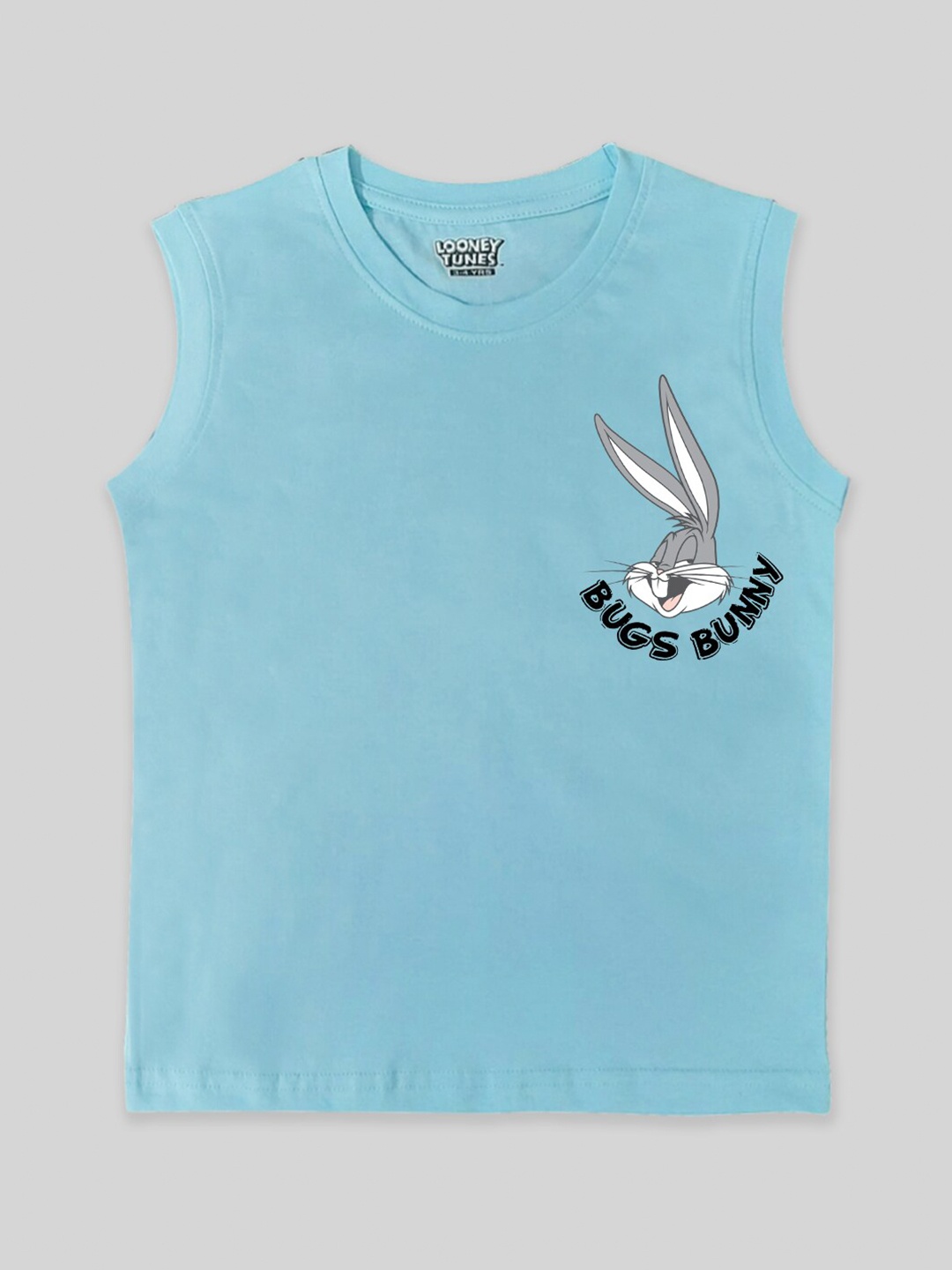 

Minute Mirth Boys Bugs Bunny Printed Round Neck Sleeveless Pure Cotton Regular T-shirt, Blue