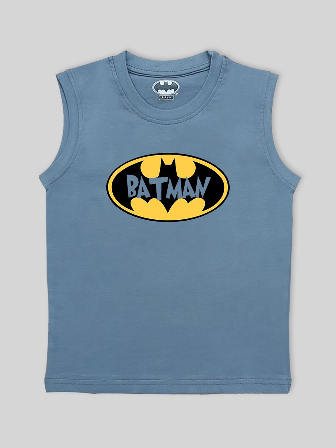 

Minute Mirth Boys Batman Printed Sleeveless Pure Cotton T-shirt, Grey