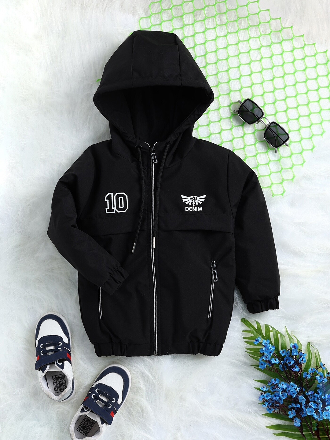 

Toonyport Kids Hooded Windcheater Linen Bomber Jacket, Black
