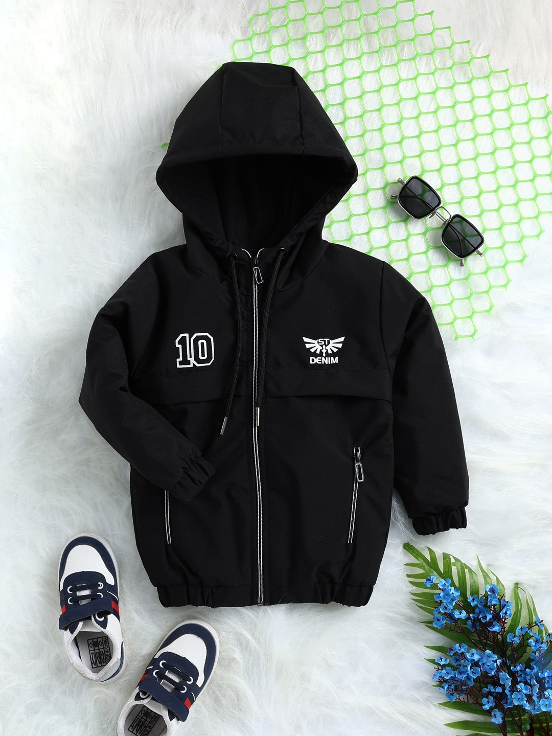 

Toonyport Kids Hooded Windcheater Linen Bomber Jacket, Black