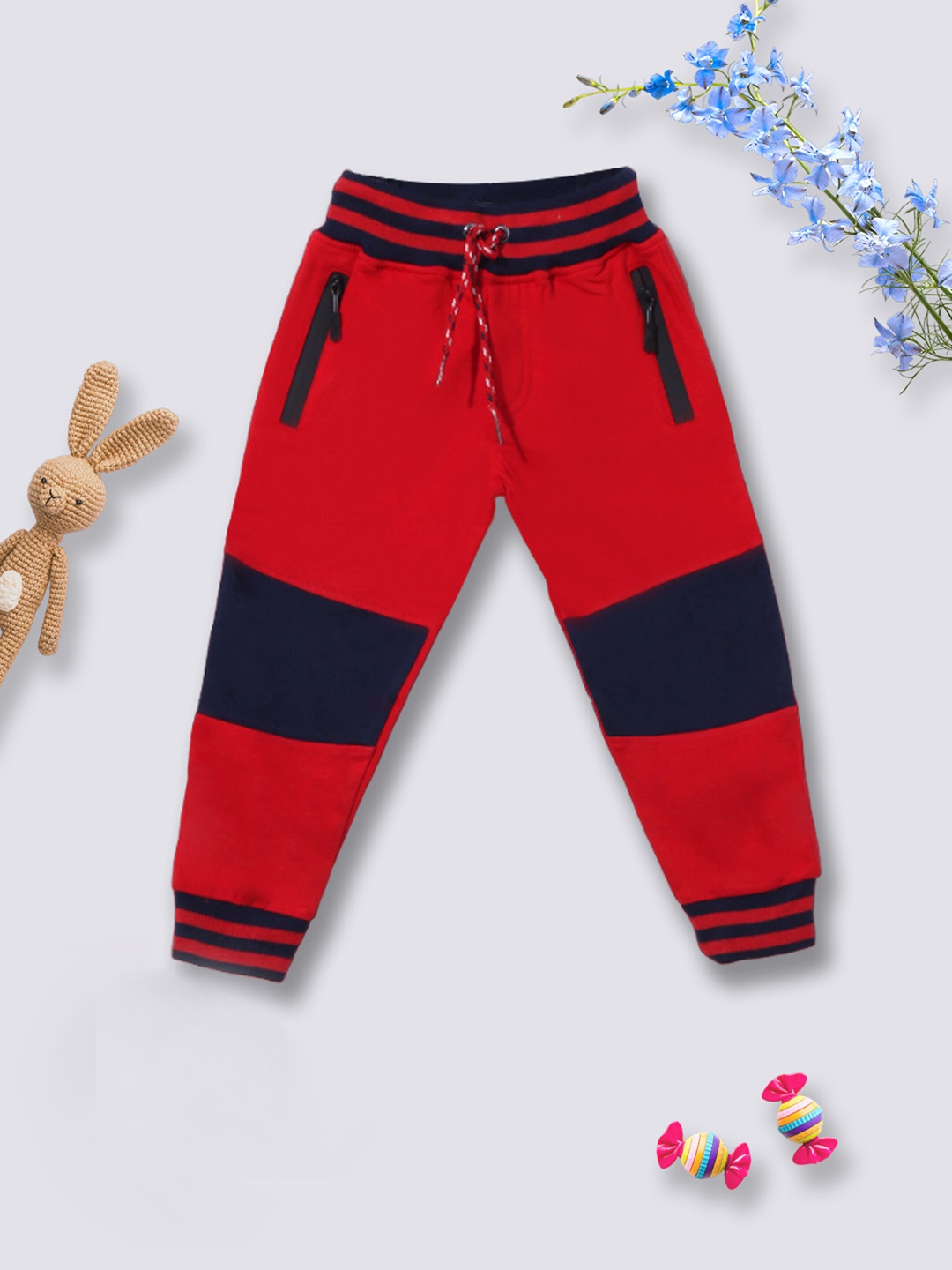 

Moms Love Boys Colourblocked Pure Cotton Joggers, Red