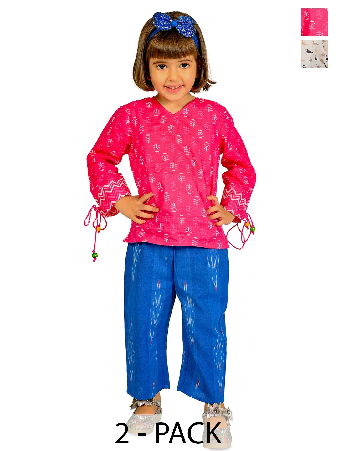 

Tiny Bunnies Girls Pack Of 2 Printed Pure Cotton Top With Trousers, Pink