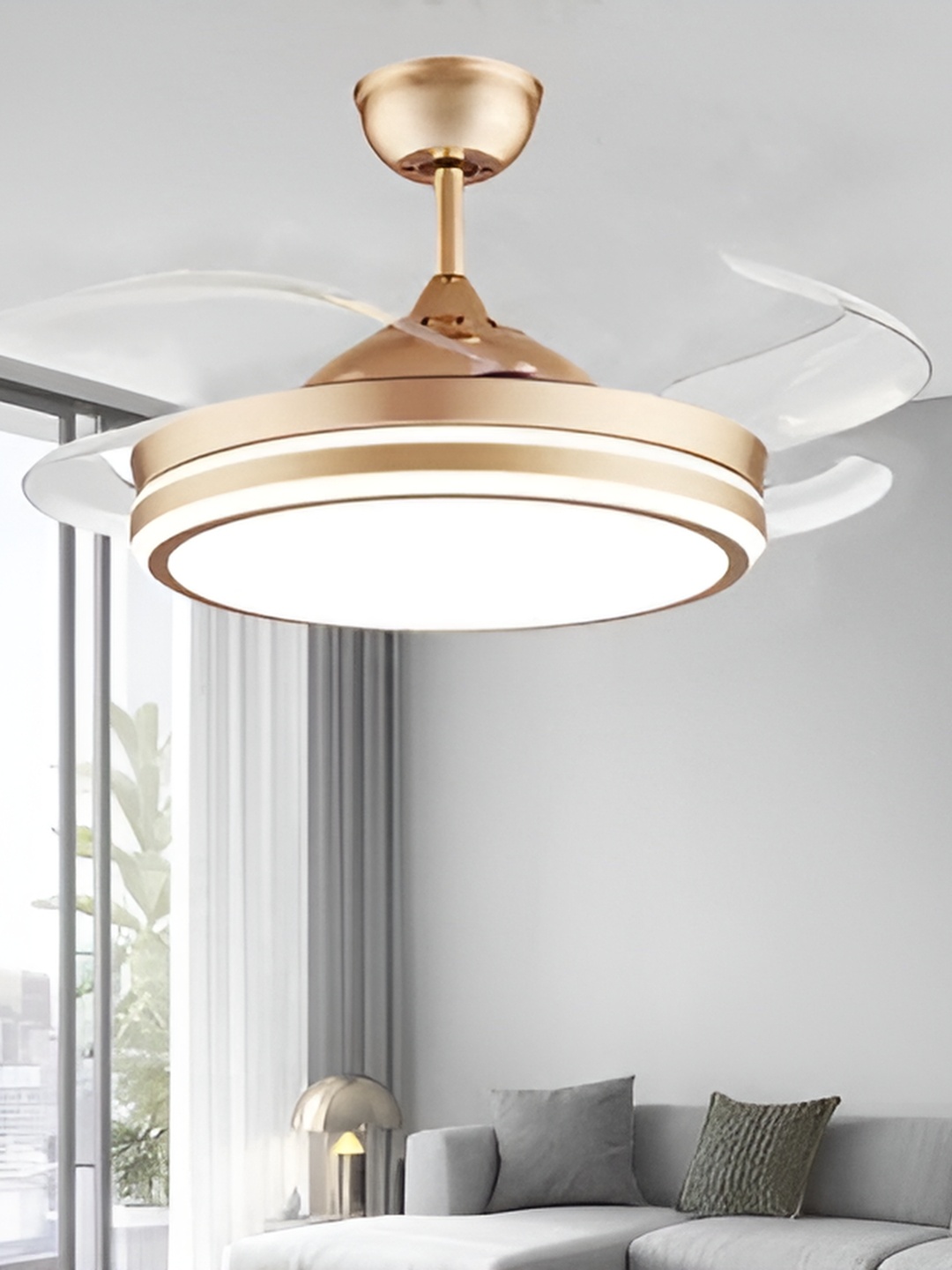 

blissbells Gold Toned Dimmable With Fan Ceiling Lamp