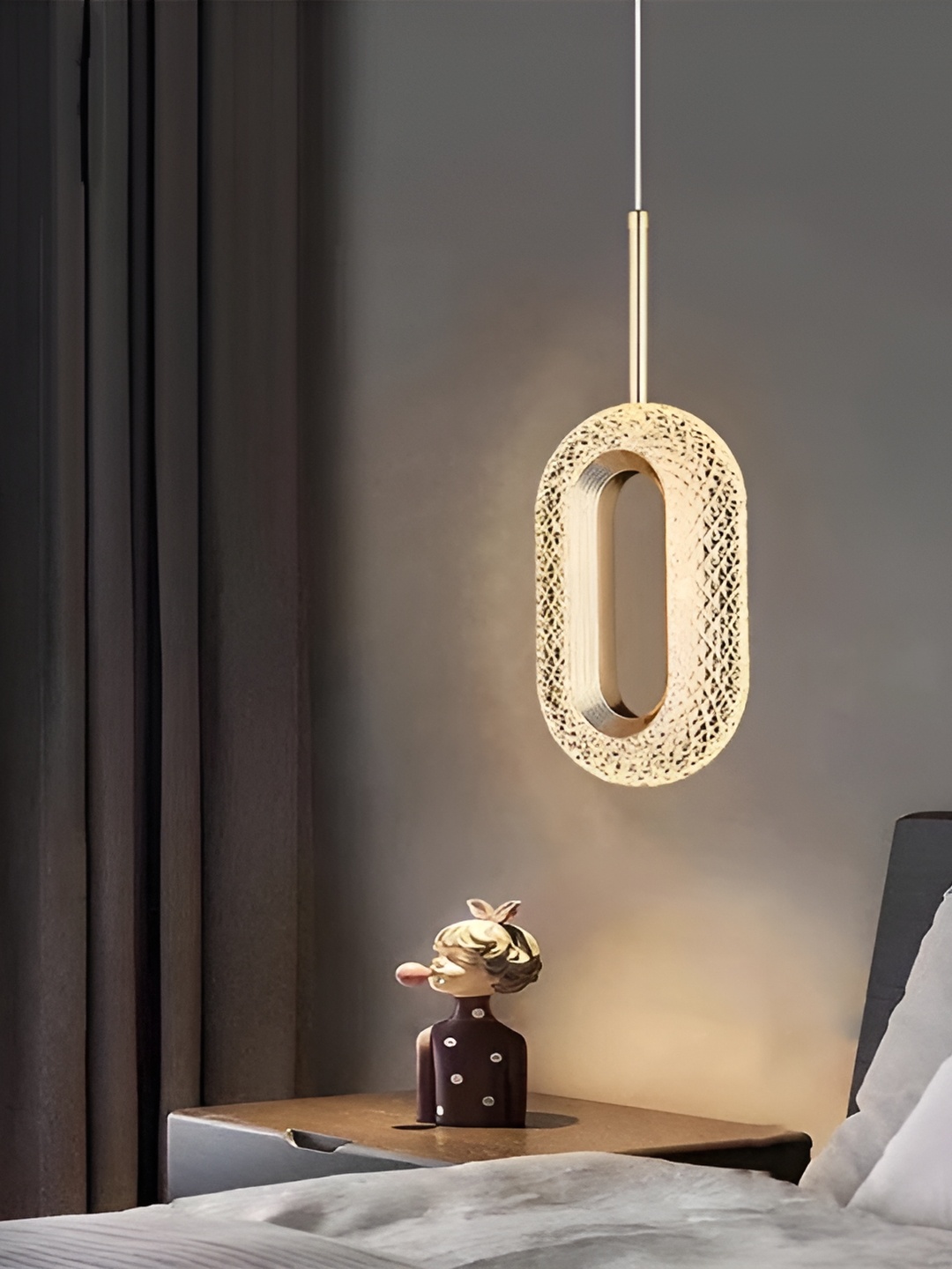 

blissbells Gold Toned Crystal Oval Long Pendants Ceiling Lamp