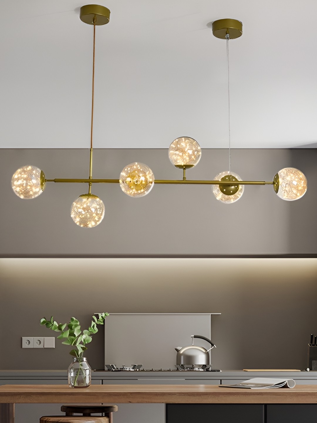 

blissbells White & Gold Toned 6 Light Amber Glass Ceiling Lamp