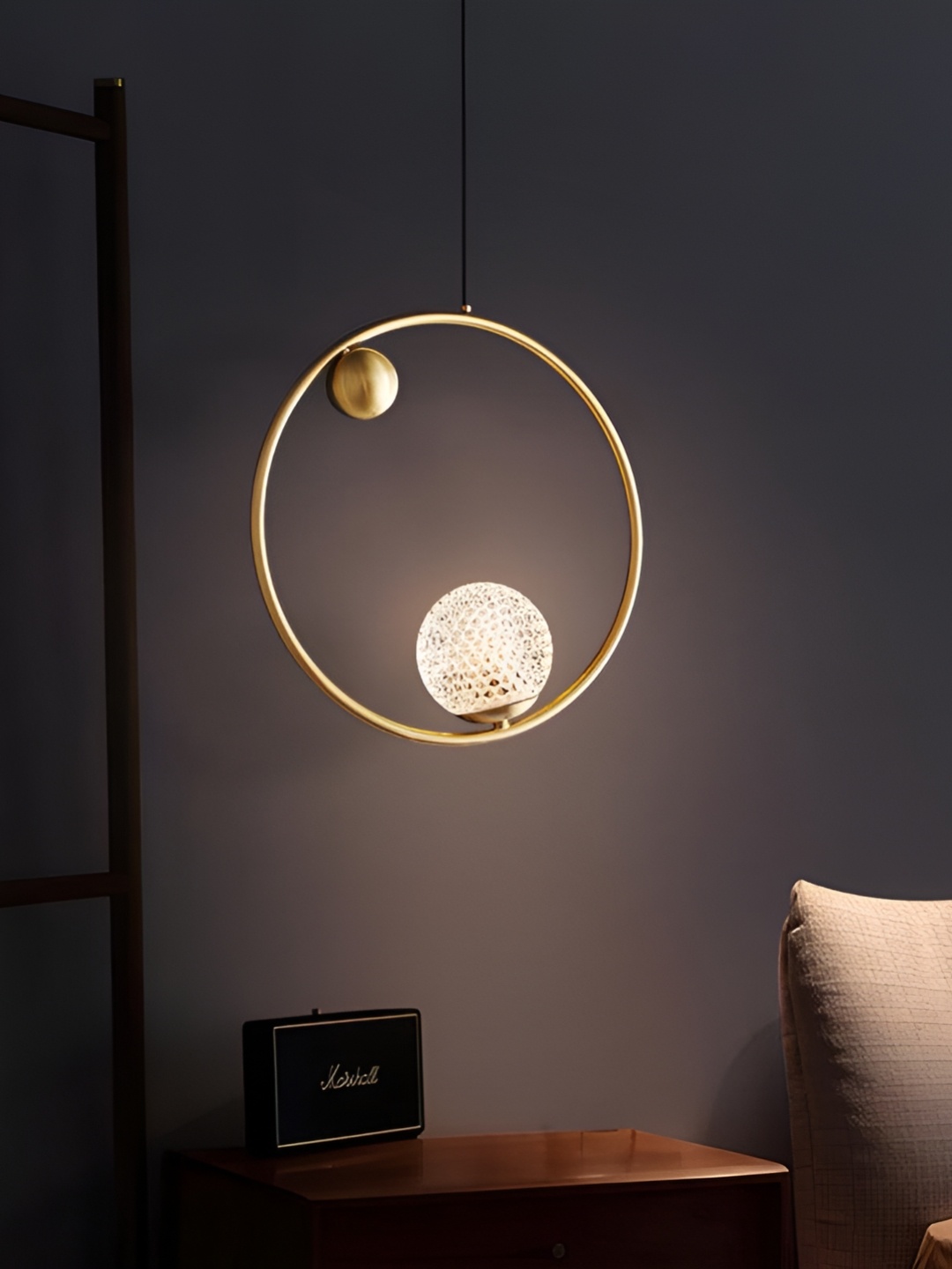 

blissbells Gold-Toned Round Shape with Glass Pendant Light Ceiling Lamp