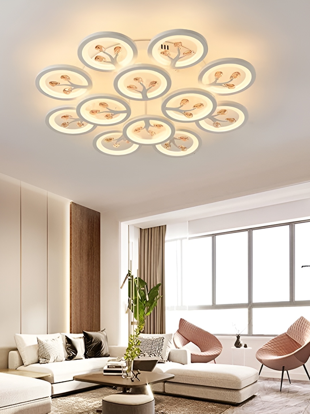 

blissbells White Round Crystal Chandelier Lamp Ceiling Lamp