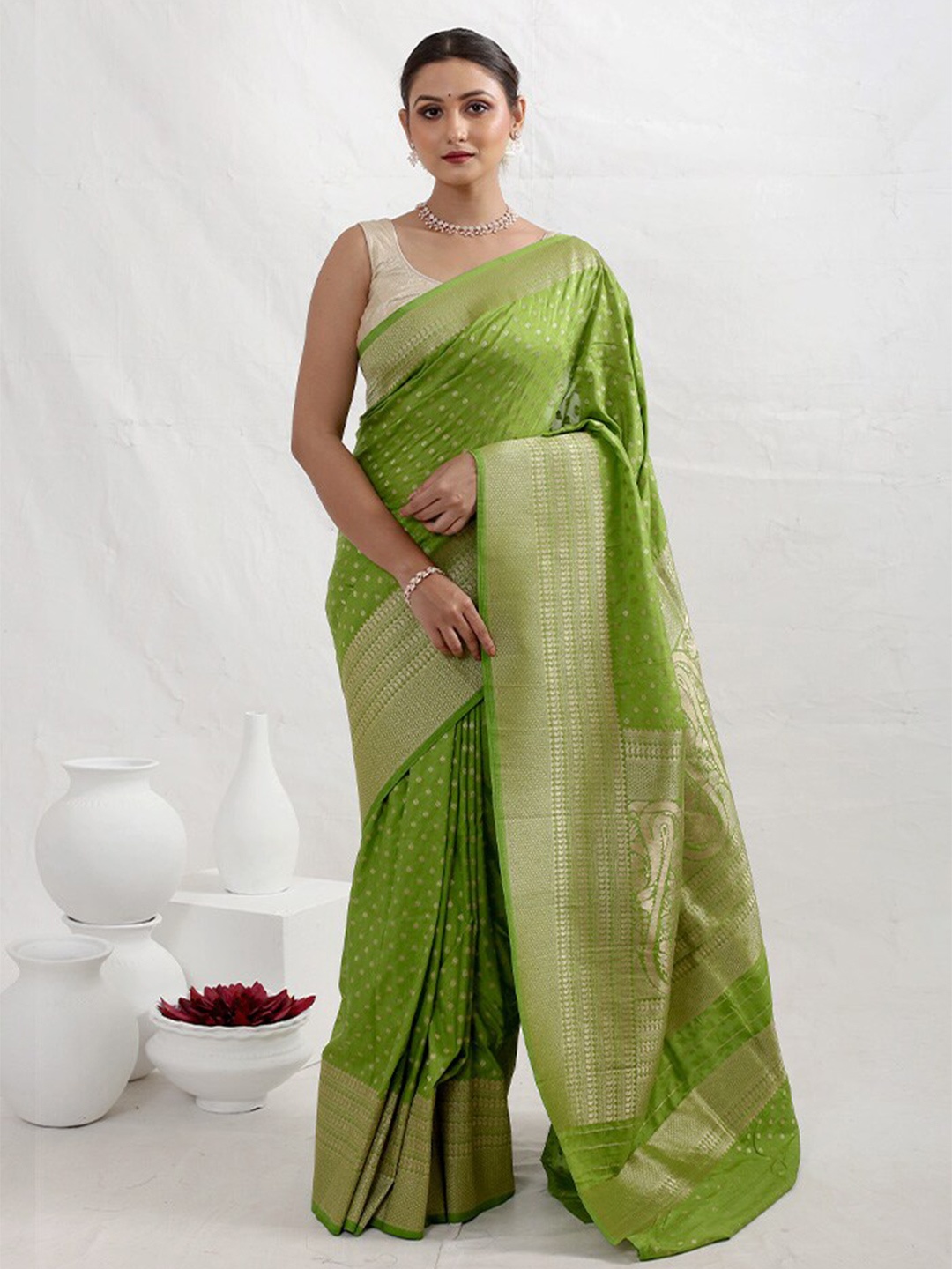 

AllSilks Ethnic Motifs Woven Design Saree, Green