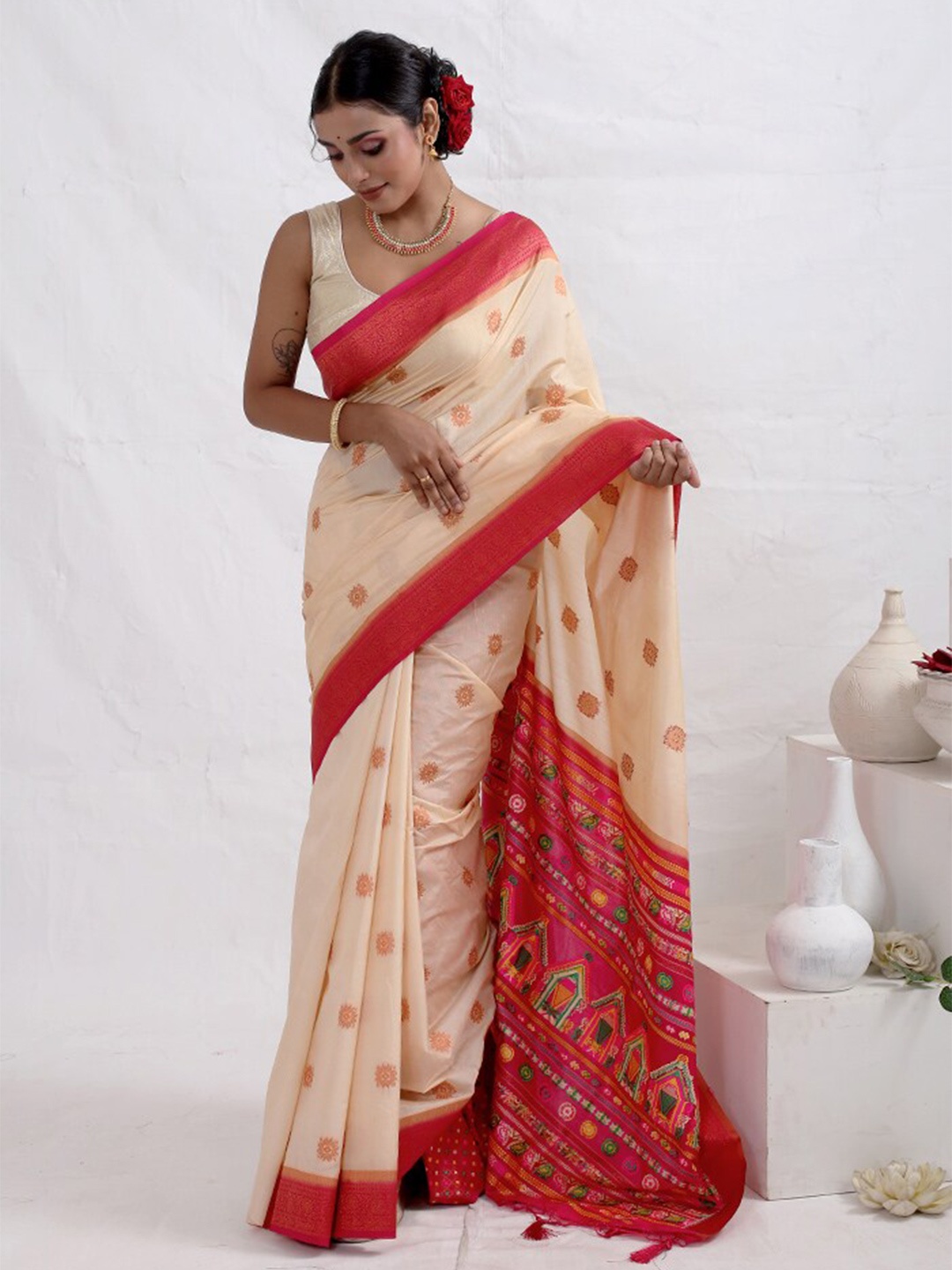 

AllSilks Ethnic Motifs Woven Designed Zari Saree, Beige