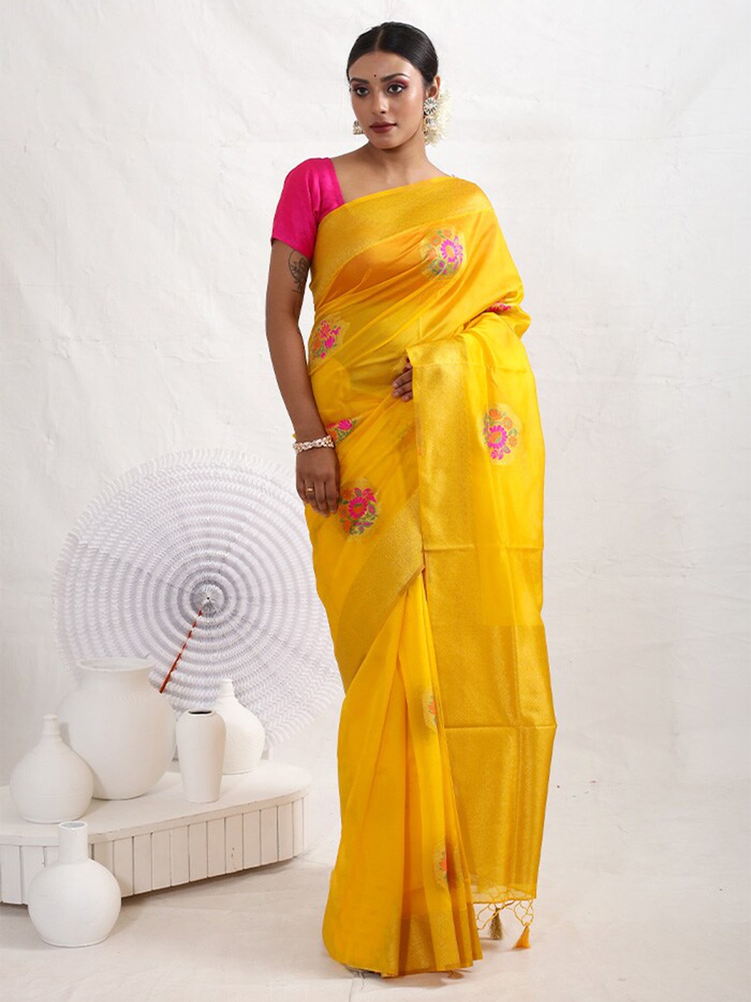 

AllSilks Ethnic Motifs Woven Designed Zari Silk Blend Saree, Yellow