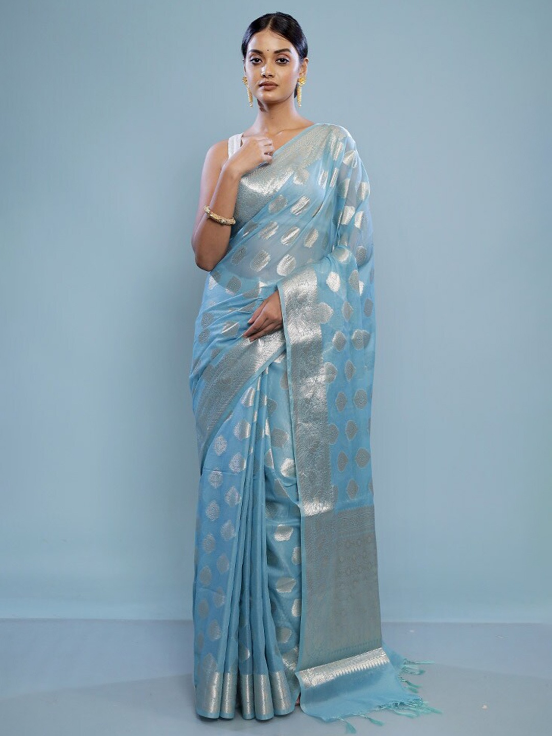 

AllSilks Ethnic Motifs Woven Design Zari Saree, Blue
