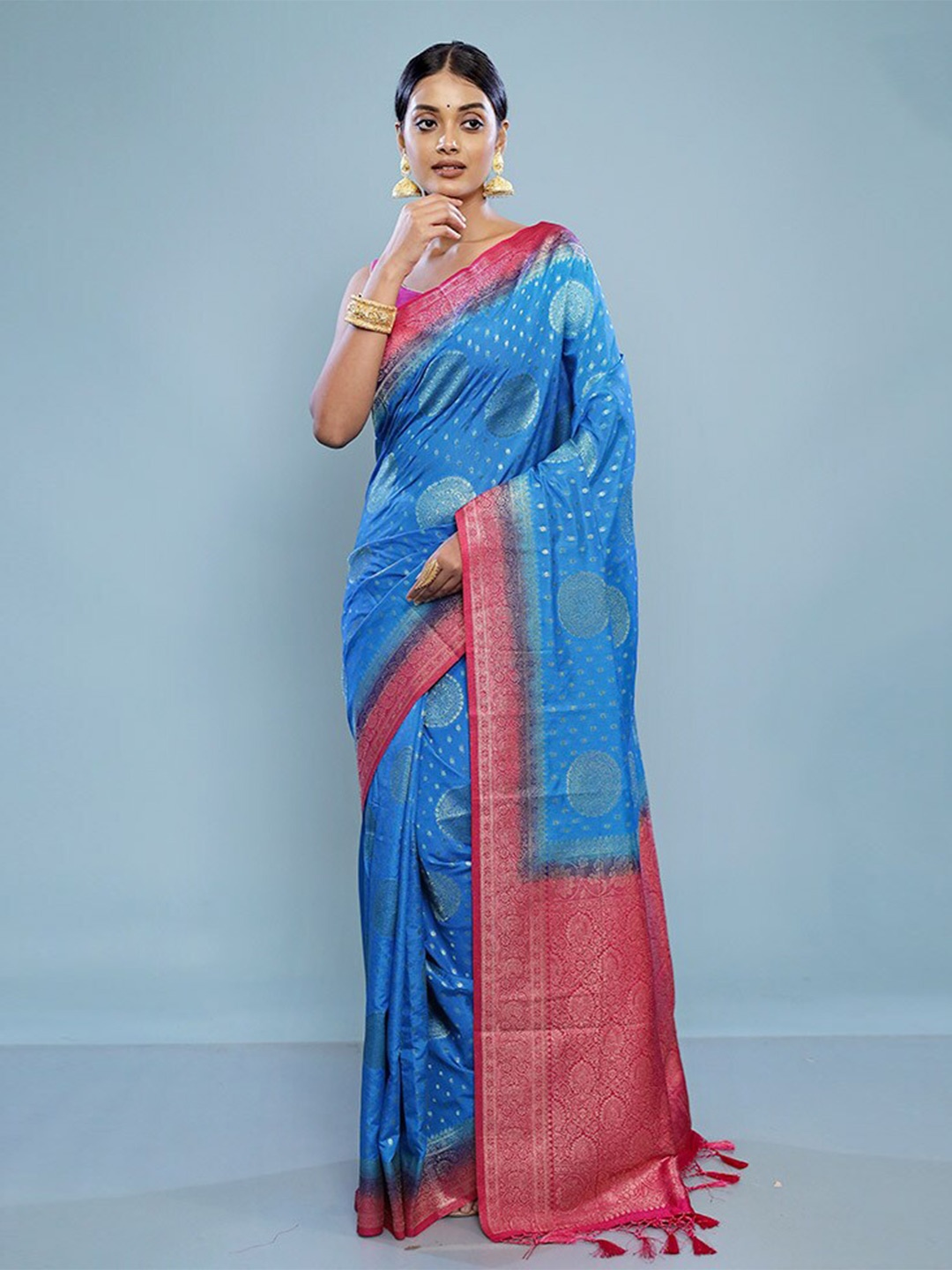

AllSilks Ethnic Motifs Woven Design Saree, Blue